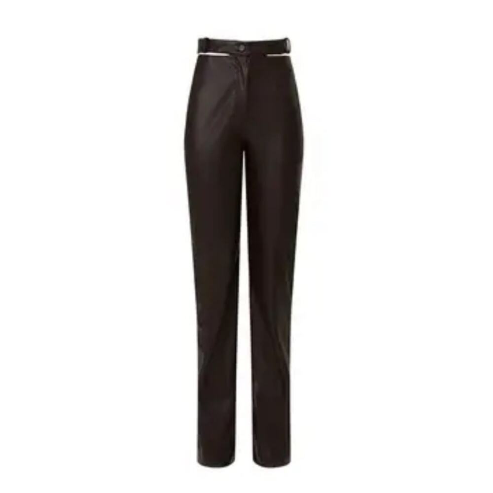 Jonathan Simkhai Amelia brown leather cutout high waist straight pants - Picture 13 of 14